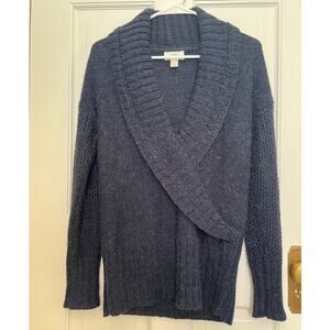 Ann Taylor Loft Alpaca Wool Blend Sweater Blue Shawl Collar Cardigan Women's M